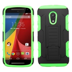 Case Protector Motorola Moto G 2nd Gen Dual Black Green w/kickstand  Vertical
